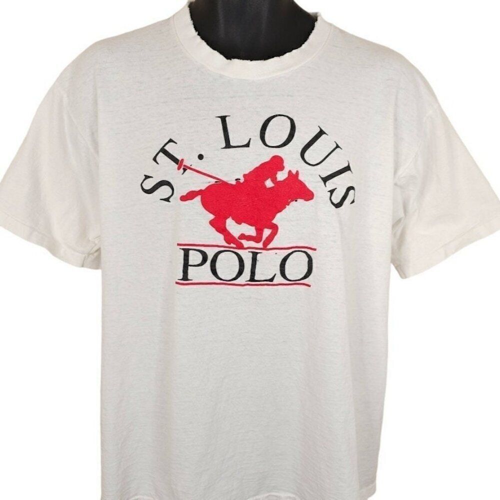 Vintage St Louis Polo T Shirt Mens Size XL White 80s Horse Made In USA
